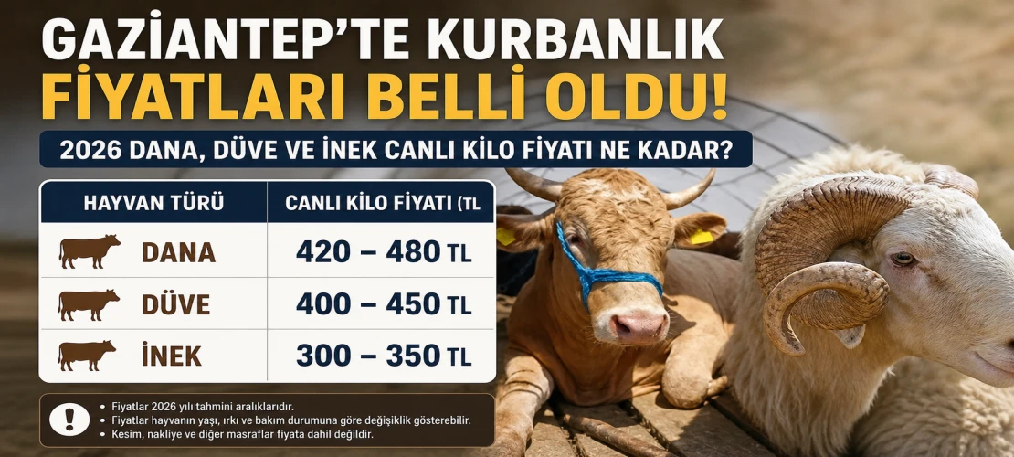 Gaziantep’te Kurbanlık Fiyatları Belli Oldu! 2026 Dana, Düve ve İnek Canlı Kilo Fiyatı Ne Kadar? İşte Şahinbey ve Şehitkamil Listesi!