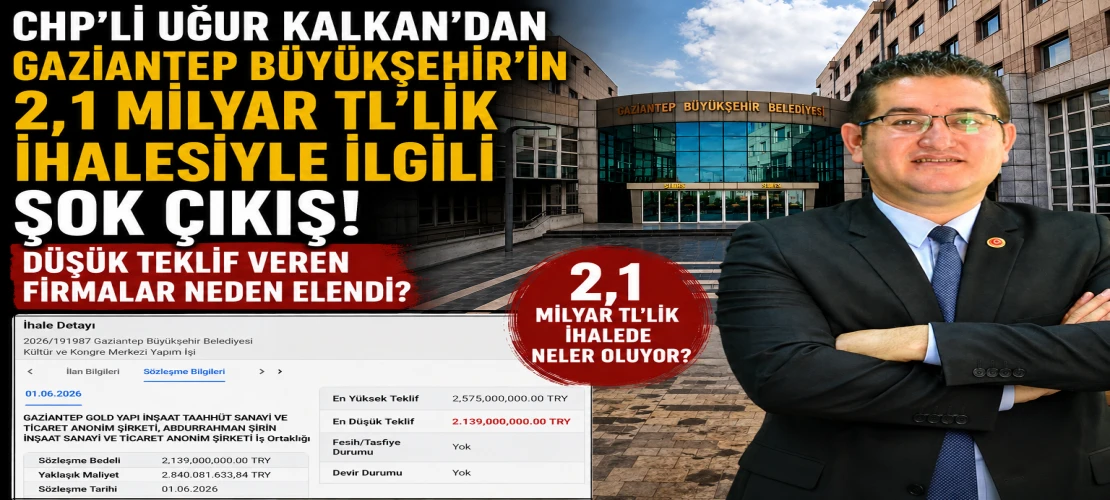CHP’li Uğur Kalkan’dan Gaziantep Büyükşehir’in 2,1 Milyar TL’lik İhalesiyle ilgili şok çıkış! Düşük teklif veren firmalar neden elendi?