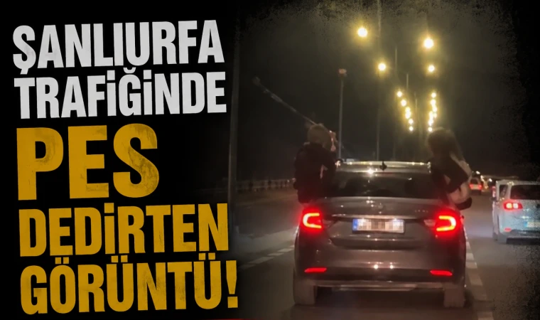 Şanlıurfa trafiğinde tehlikeli yolculuk! Seyir halindeki araçtan sarktılar